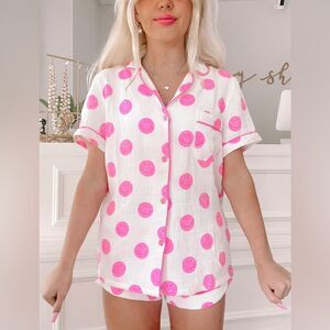 Sassy Shortcake Smiley Dreams Pink Preppy Cotton Pajama Set size medium